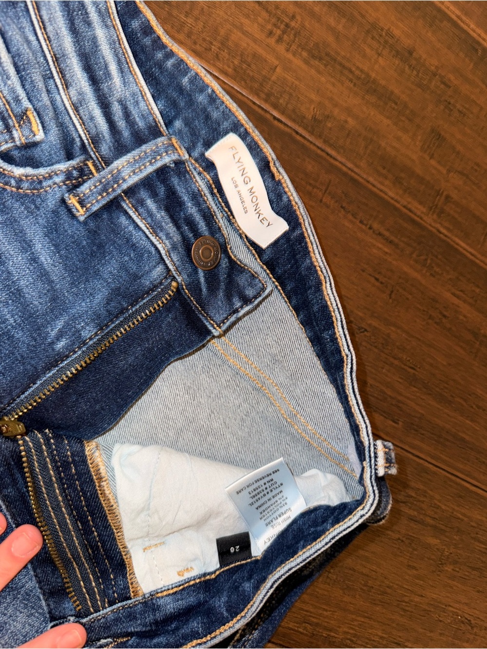 Flying Monkey Distressed Blue Wide Leg Jeans with Raw Hem - Picture 2 of 3